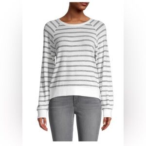 Woman's M Magaschoni Cream & Black Striped Crew Neck Sweater. Size XS